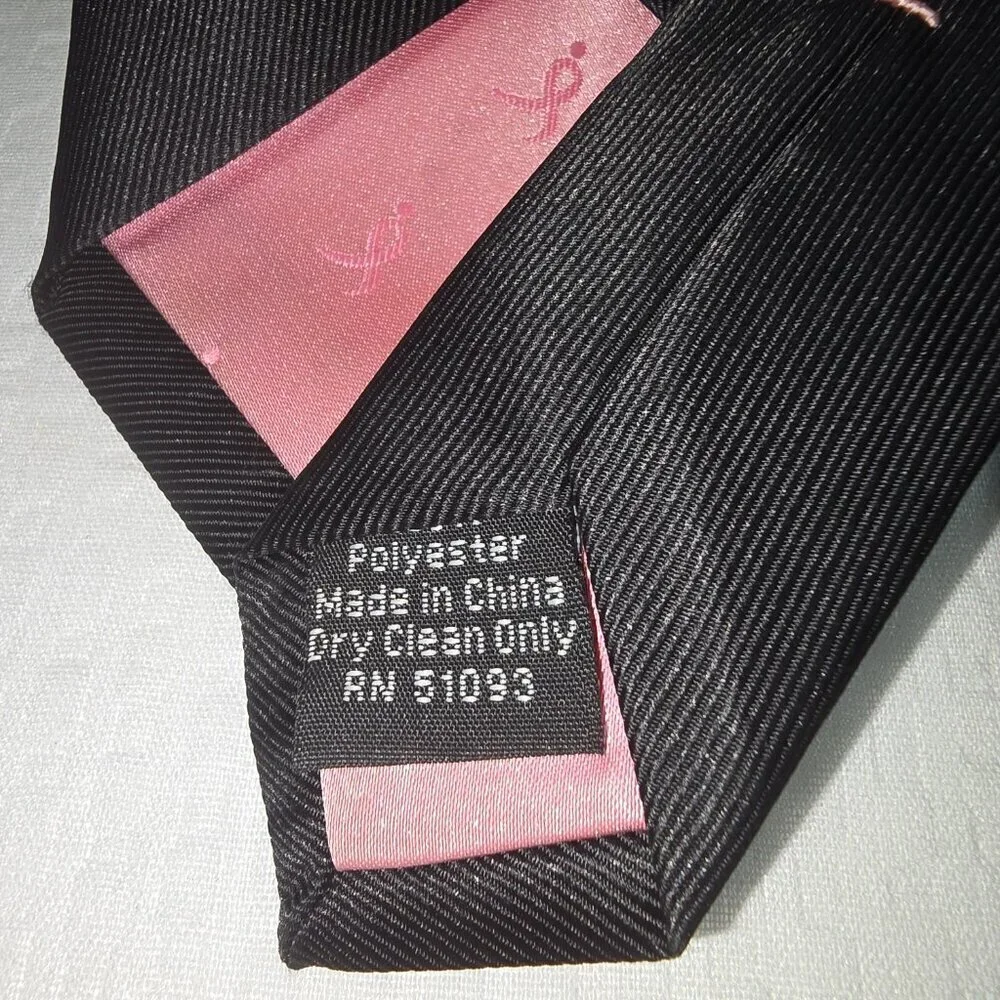 KNOTS FOR HOPE BREAST CANCER AWARENESS TIE  MENS BLACK WITH PINK BOW